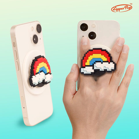 3D Pixel Art MagSafe Phone Grip & Stand – Rainbow Emoji White