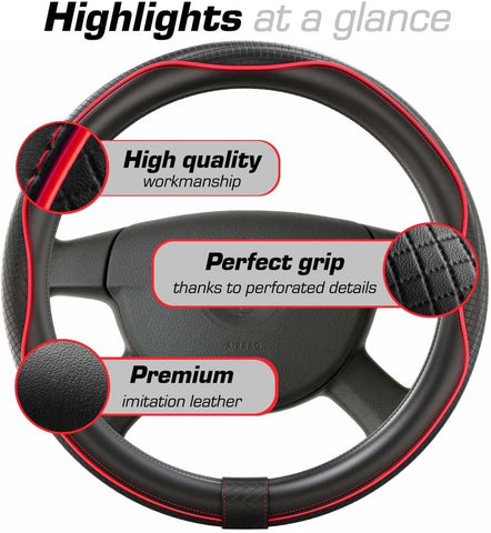 Upgrade4cars Red Black Leather Look Steering Wheel Cover