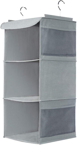 BrilliantJo Hanging Storage with 3 Shelves Wardrobe Closet Organiser, Storage Shelves Unit with 4 Pockets for Clothes Bag Shoes - Grey(30 x 30 x 60cm)