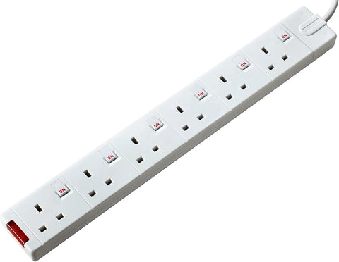 Masterplug Six Socket Rewireable Trailing Socket with Power Indicator and Individual Switches, without Plug and Cable, White