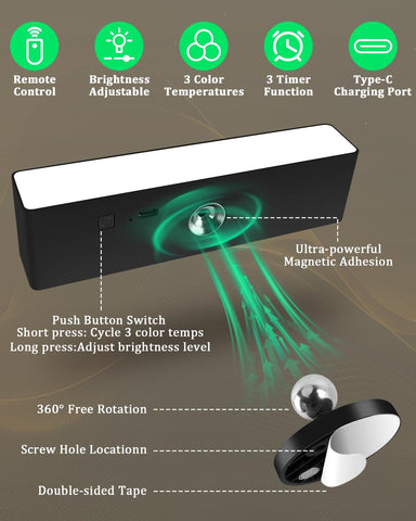Battery Operated Magnetic Wall Lights Set of 2 – Rechargeable LED Sconces