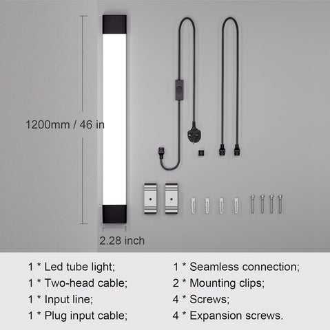 Detailed view of a LED tube light with components on a gray background