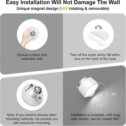 Battery Operated White Wall Lights, LED Rechargeable Wall Lights Indoor, 3500mAh Magnetic Wall Lamp with Remote, 3 Color Temperatures & 13 RGB & Dimmable 360° Free Rotation Sconces Wall Lighting