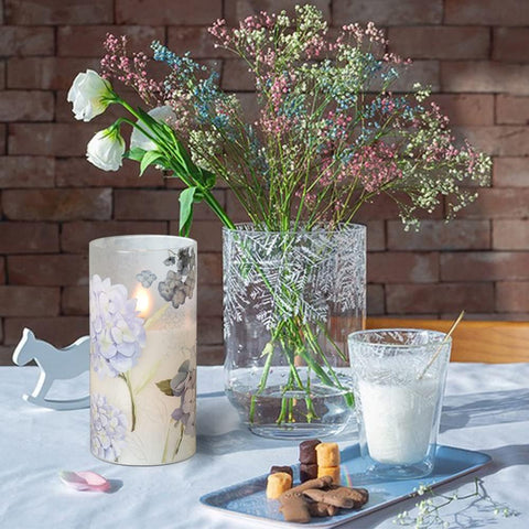 Hydrangea Frosted Glass LED Flameless Candles Set, Flickering Battery Operated Pillar Candles with Remote & Timer