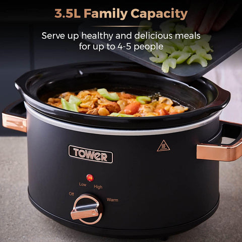 Cavaletto 3.5L Slow Cooker Black & Rose Gold | 3 Heat Settings, Removable Pot, Cool Touch Handles, Family Meals Cooker