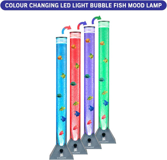 90cm Colour Changing LED Light Bubble Fish Mood Lamp with Colourful Artificial Tropical Fishes, Sensory Relaxing Atmosphere Mood Light (90 cm, Black)