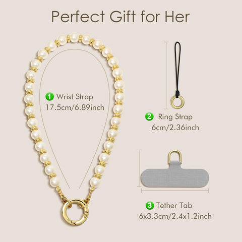 Pearl Gold Beaded Phone Charm Strap
