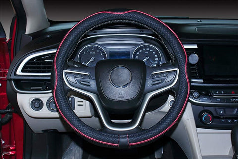 Microfiber Leather Car Steering Wheel Cover 15 inch – Black Red