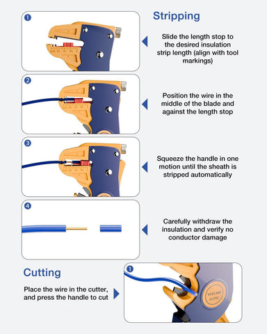 VCELINK Automatic Wire Stripper and Cutter, Electrical Cable Stripping Tool Adjustable for 14-24 AWG Cables with Eagle Nose in 7 Inch (GJ702)
