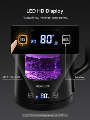 1.7L Glass Electric Tea Kettle – 5 Temp Control, Keep Warm, Fast Boil 2200W, Auto Shut-Off, LED Lights – Black