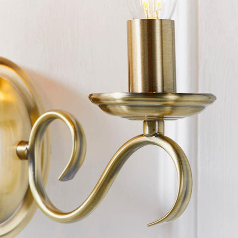 Decorative Twin Wall Light with Pull Switch Brass