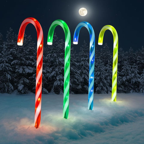 Christmas Set of 4 Candy Cane Red & White Light Up 50cm Stakes Garden Path Patio 40 LEDs Outdoor Indoor Festive Lighting Novelty Xmas Pathway Decorations (Multi-Coloured)