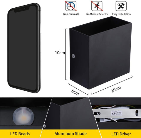 Modern LED Wall Lights for Living Room – 6W Black Aluminum Up Down Indoor Wall Lamp, Hardwired Sconce Lighting for Bedroom, Hallway & Home Deco