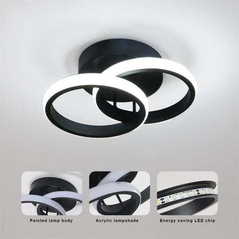 LED Ceiling Light Modern Ceiling Lamp Black Rings Simple Ceiling Light Fixture LED for Corridor Kitchen Stairs Hallway Study Room Bedroom Living Room - Black 20W (Warm White Light 3000K).