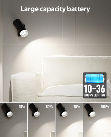 Battery Operated Wall Lights, Rechargeable Indoor Touch Dimmable with Remote Control, Magnetic Wall Sconce Lights, Black Wireless LED Decor Lighting, 3000mAh