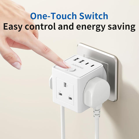 3-Way UK Plug Extension Socket with USB-A & USB-C Charging Ports – Compact Multi Plug Adapter with Safety Protection for Home, Office & Student Rooms – More Charging, Less Desk Clutter