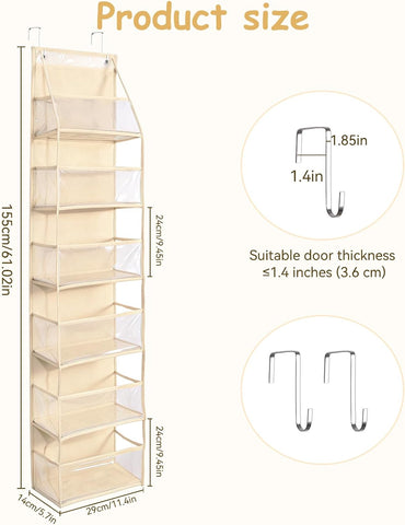 MOFASVIGI Over Door Storage Organiser, Beige – 6 Large Pockets with Clear PVC Windows for Space-Saving Home Organisation