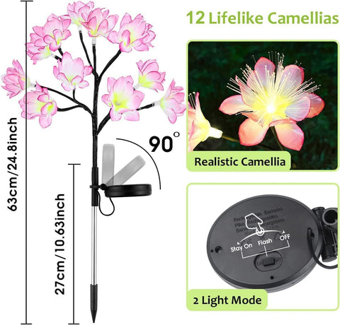 QINER Solar Lights Garden Ornaments Outdoor Flower, 3 Pack 36 LED Garden Lights Solar Powered Waterproof IP65, 2 Modes Peach Blossom Landscape Lighting Creative Pathway Stake for The Patio, Yard, Lawn