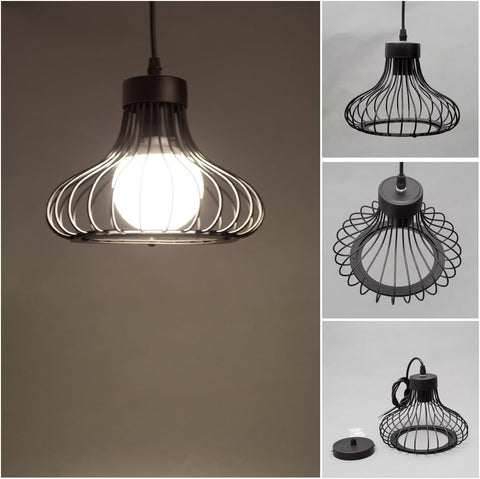 Modern Vintage Industrial Retro Pendant Light Metal Cage Loft Bar Ceiling Light Cage 1x E27 Base (Black)