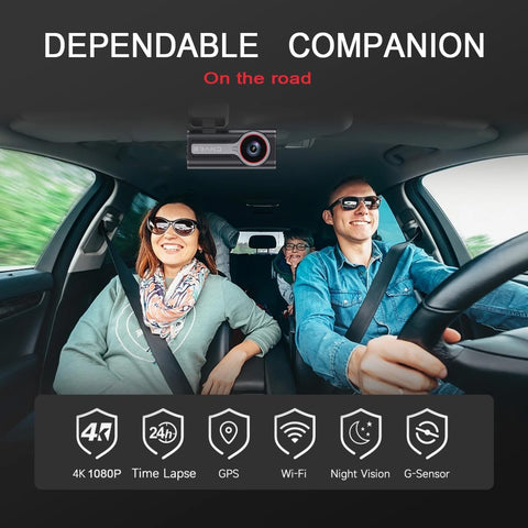 4K Front and 1080P Rear Dash Cam with WiFi and Night Vision
