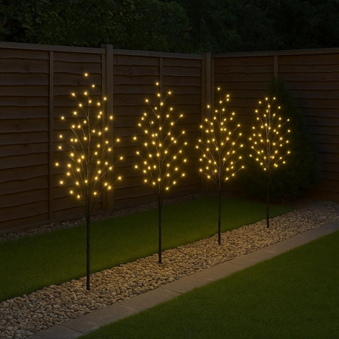 Festive Productions Set of 4 x 100cm Lit Twig Pathfinders – 384 Warm White LEDs – Indoor Outdoor Garden Christmas Lighting
