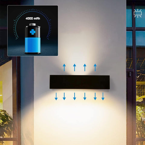 Solar Wall Lights Outdoor Up Down – LED Garden Wall Light Aluminium, 4400mAh Battery, Twilight Sensor