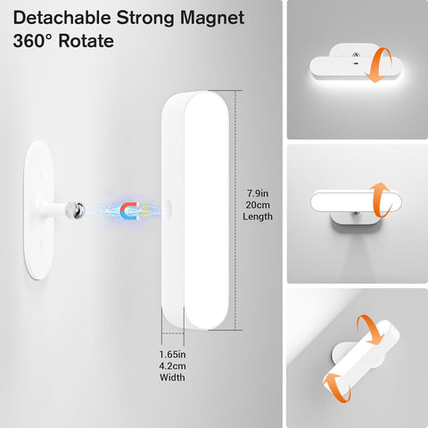 Battery Operated Wall Lights, Wireless LED Wall Sconce Set of Two, Rechargeable Wall Sconces for Living Room, 5 Colors Dimmable Wall Lamps for Bedroom, White 2 Pack