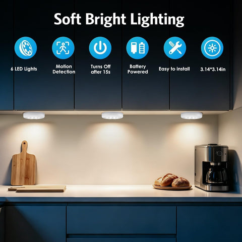 AMIR Motion Sensor Light 3 Pack – Stick-On Battery Powered Cabinet & Wardrobe Lights with PIR Sensor, White LED - Light Up Those Dark Little Corners Without the Fuss