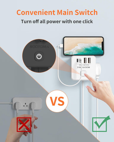 5M Extension Lead Cube with USB C & A, 3 Way Power Strip 3250W