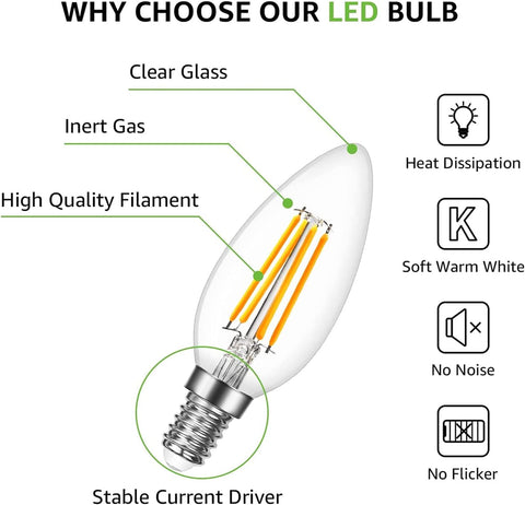 E14 LED Candle Bulb 4W Warm White 2700K Clear Filament
