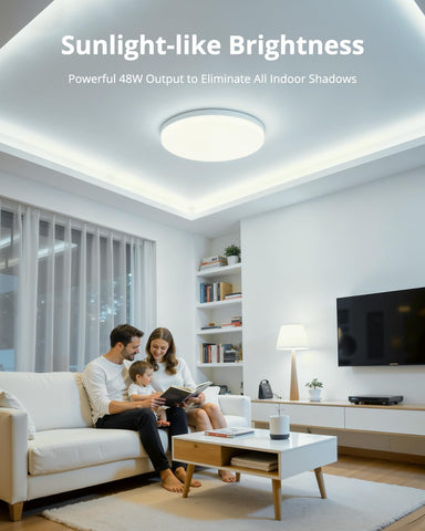 48W Round LED Ceiling Light – Flush Mount Modern Ceiling Lamp for Bedrooms, Living Rooms, Kitchens & Hallways - A warmer way to light the rooms you actually relax in