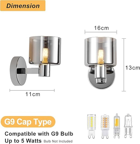Elegant Chrome Wall Light - Modern Design with Smoked Grey Glass Shade