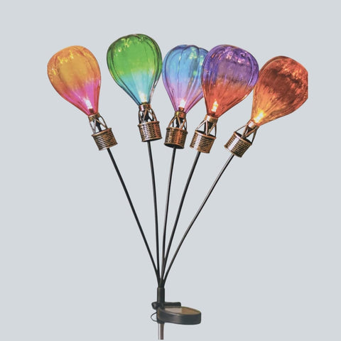 Solar Garden Stake Lights Hot Air Balloon Design – Outdoor Decorative Pathway Lights with Flame Effect LED, Auto On at Night, Multicolour Yard Lighting (1)