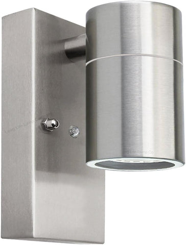 Single Outdoor Wall Light Dusk Till Dawn Sensor Stainless Steel Finish