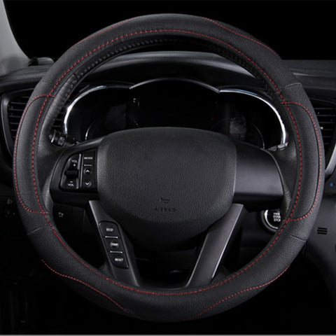 Leather Car Steering Wheel Cover 15 Inch Breathable Anti-Slip