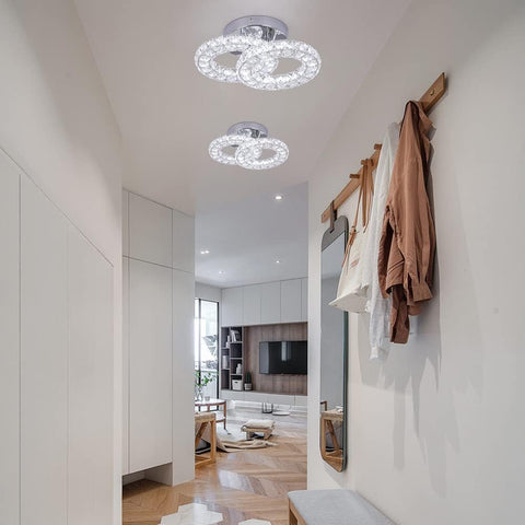 Crystal LED Ceiling Light Fixture, Modern 2-Ring Flush Mount Chandelier