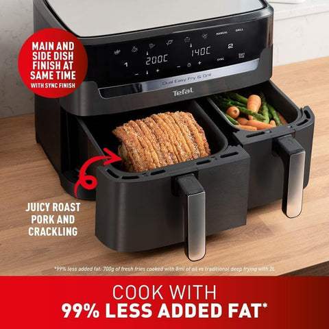 Easy Fry Dual Zone Digital Air Fryer, 8.3L – 2 Drawers, 8-in-1 Functions, 6 Portions, Extra Crisp, Non-Stick, Dishwasher Safe