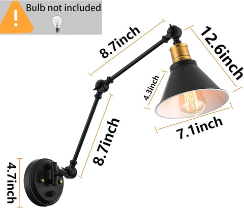Black Swing Arm Wall Sconces Industrial Set of 2