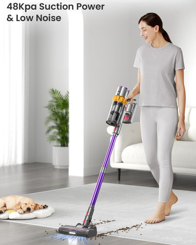 Cordless Vacuum Cleaner 580W 48KPa, 60Min Runtime, Wall-Mounted Rechargeable Upright Vacuum with Touch Screen for Pet Hair & Floors