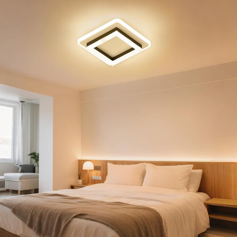 Dimmable Modern LED Ceiling Lights, Black | Acrylic, 18W 2160LM Square Living Room Ceiling Lamp with 3 Colors for Bedrooms Dining Room Hallway