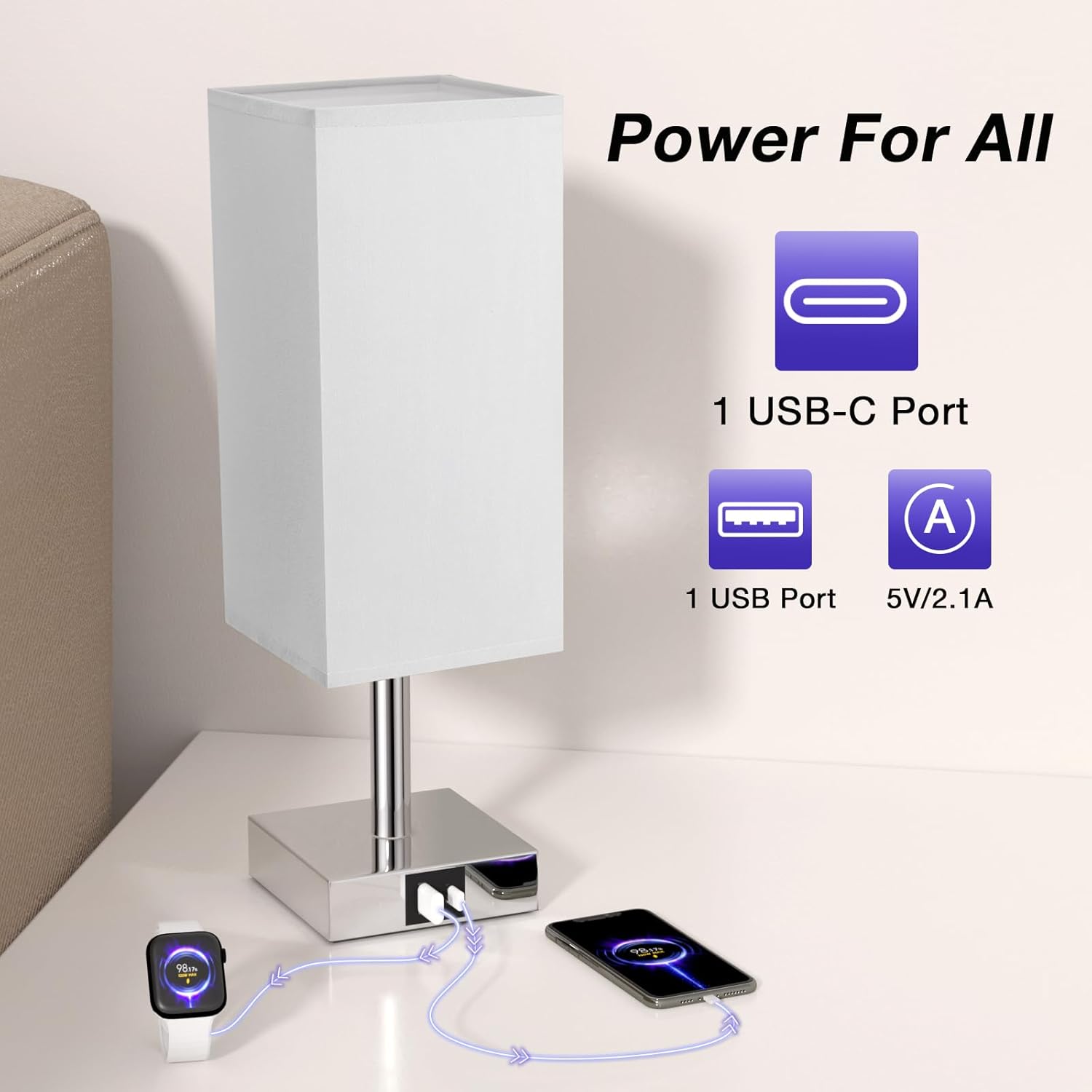 Bedside Lamps, Touch Control Table Lamp with USB Lamps 3 Way