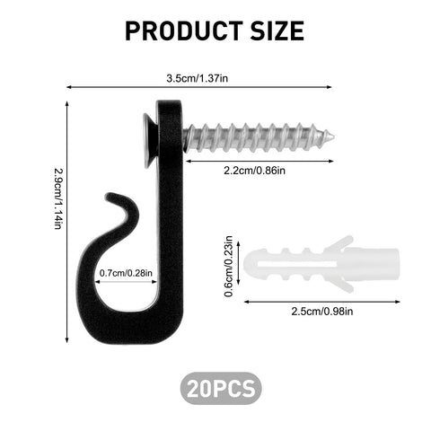 BQMEZRNUS 50 Pack Q-Hanger Screw-In Hooks with Safety Buckles – Black PP and Stainless Steel Hooks for String Lights, Plants, Garden, Garage & Party Decorations