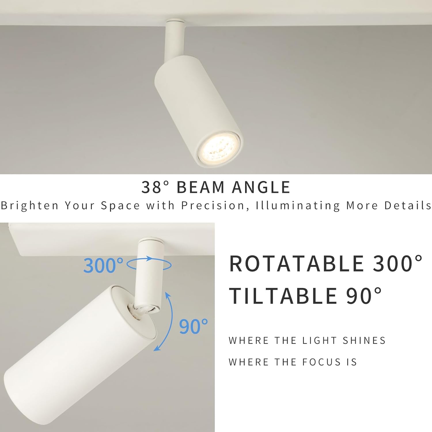 White rotatable ceiling light for kitchen