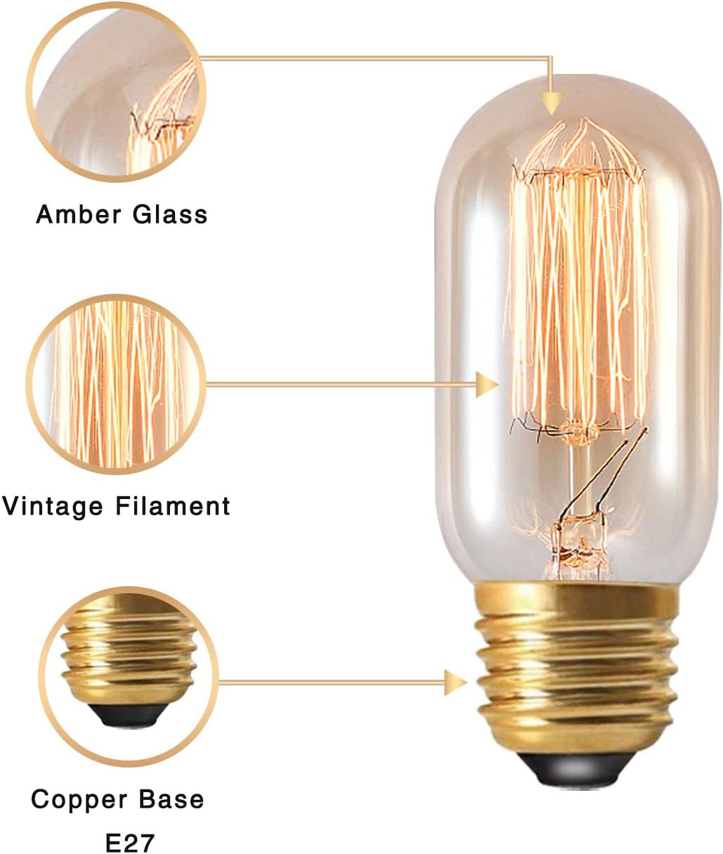 Vintage-style light bulb with detailed features labeled on a white background