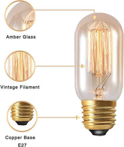 Vintage-style light bulb with detailed features labeled on a white background