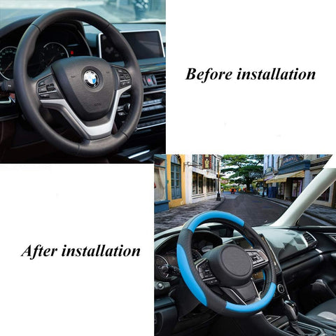 Car Steering Wheel Cover Leather - Soft Microfiber Anti-Slip Breathable Blue