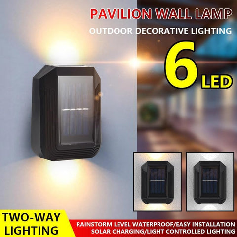 SOLARI 6 Led 2 Directional Solar Wall Light. Outdoor Waterproof Solar Daylight Sensor Garden/House wall, Staircase, Pathway, Fence Lighting. Dusk to Dawn Auto On/Off.