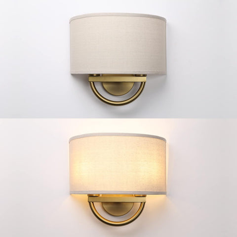 Antique Brass Fabric Wall Light 2 Light Indoor Sconce