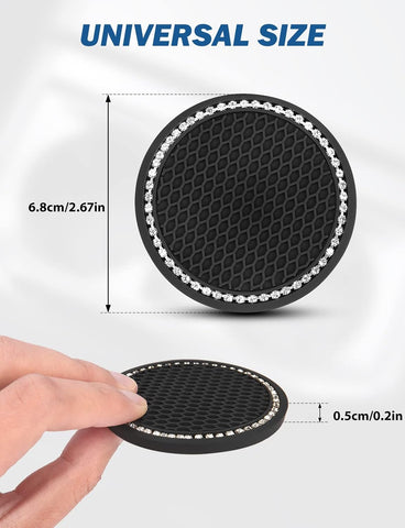 Car Cup Holder Coaster 2.67 inch Crystal Rhinestone Set of 2