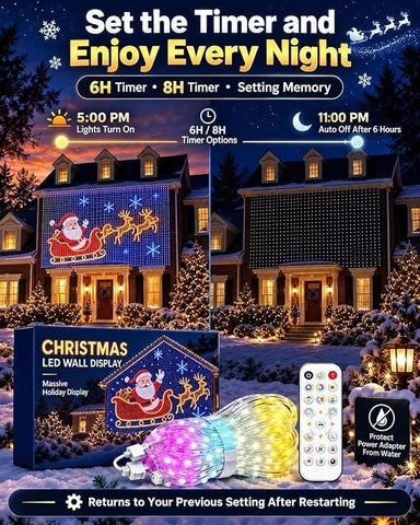 400 RGB LED Christmas Net Lights 1x1m – Outdoor House Wall Curtain Fairy Lights with Remote, 6 Dynamic Modes & Timer - Turn Your Home Into a Colourful Christmas Display